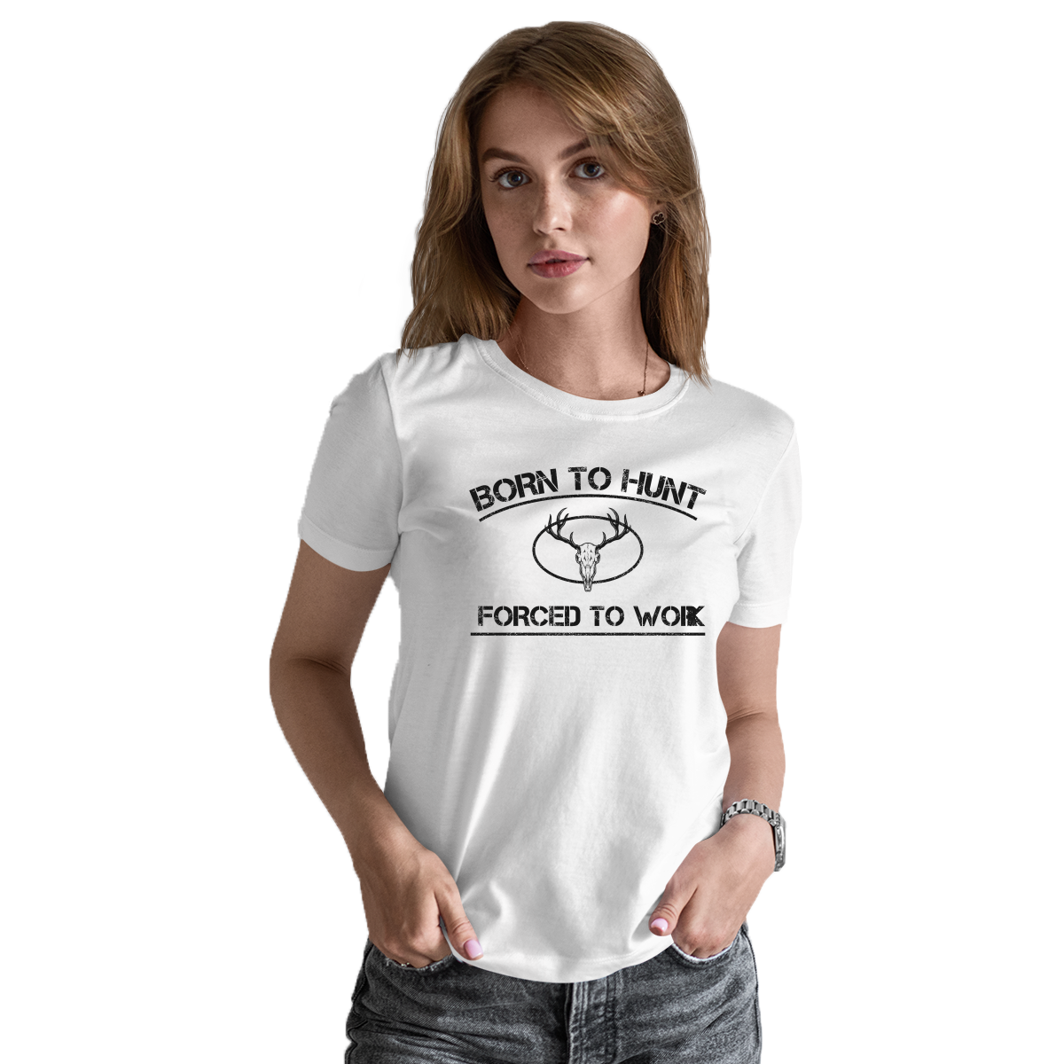 Born To Hunt Forced To Work Women's T-shirt | White