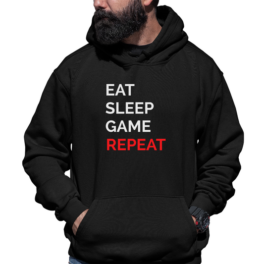 Eat Sleep Game Repeat Unisex Hoodie | Black