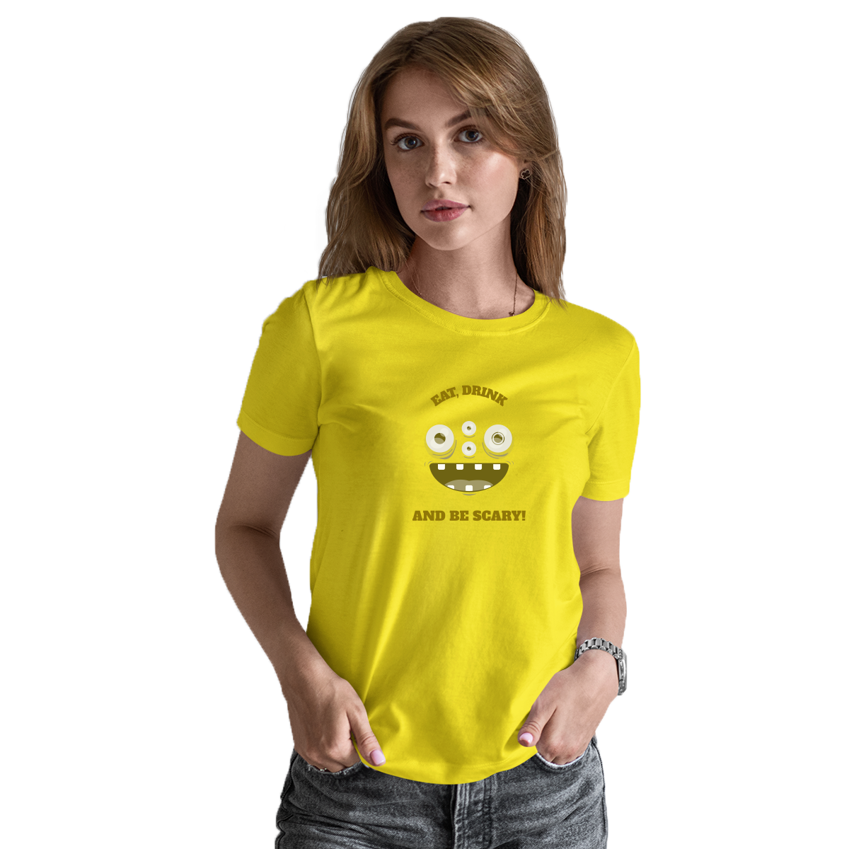 Eat, Drink and Be Scary! Women's T-shirt | Yellow