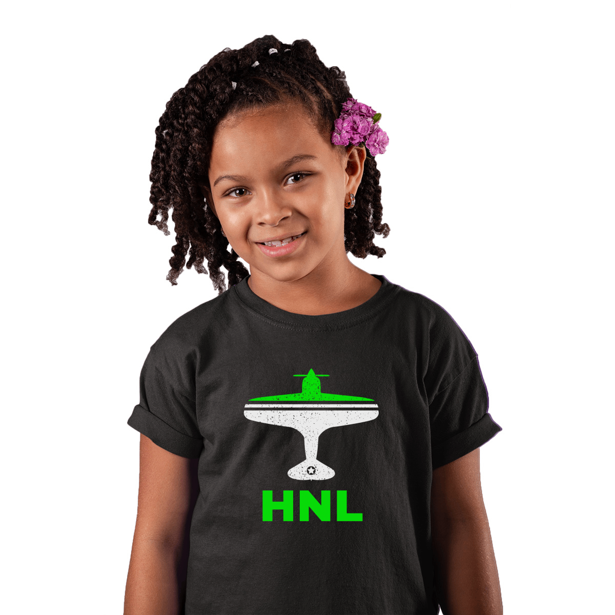 Fly Honolulu HNL Airport Kids T-shirt | Black