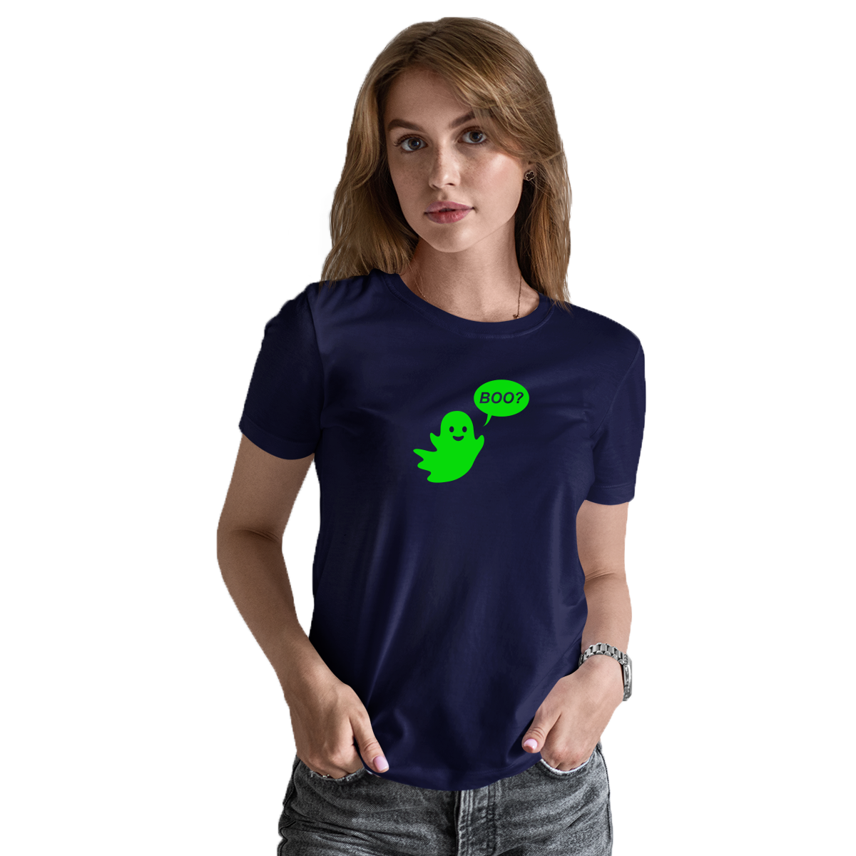 Cute Ghost Halloween Women's T-shirt | Navy