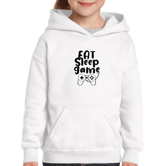 Eat Sleep Game Repeat Kids Hoodie | White