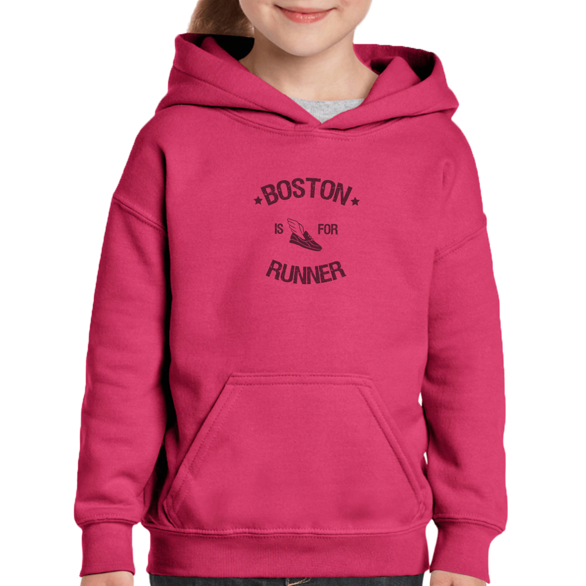 Boston Is For Runners Kids Hoodie | Pink