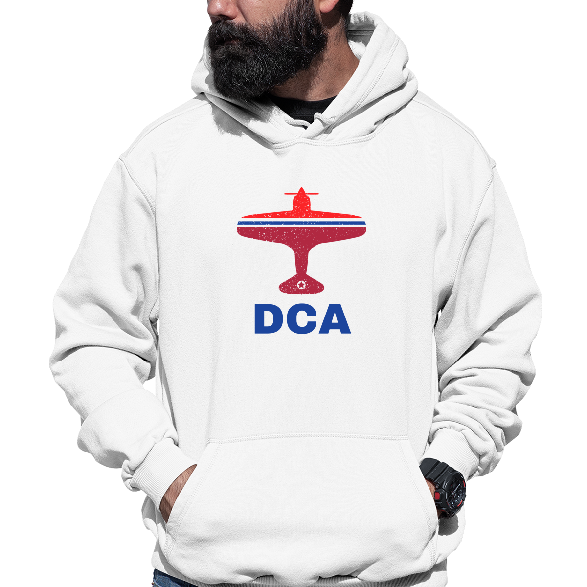 Fly Washington D.C. DCA Airport Unisex Hoodie | White