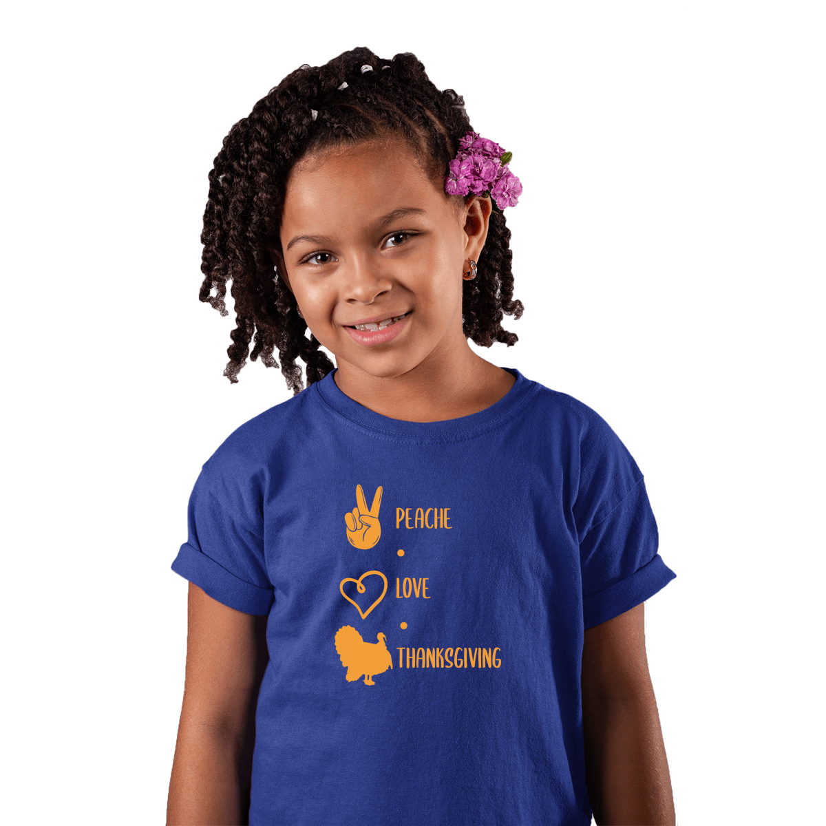 Peace Love Thanksgiving Kids T-shirt | Blue