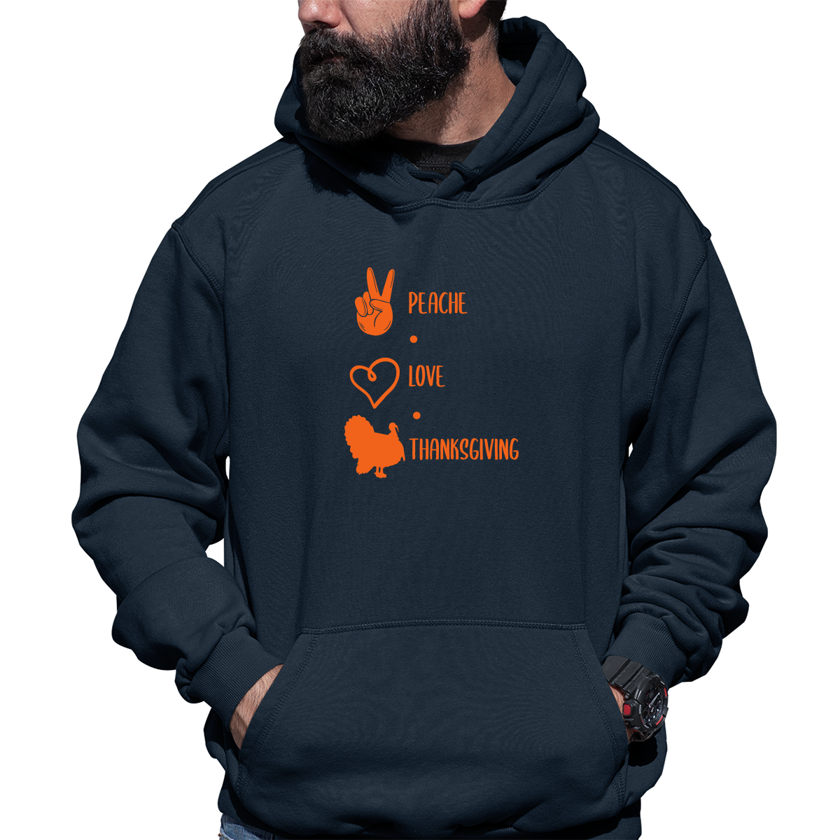 Peace Love Thanksgiving Unisex Hoodie | Navy