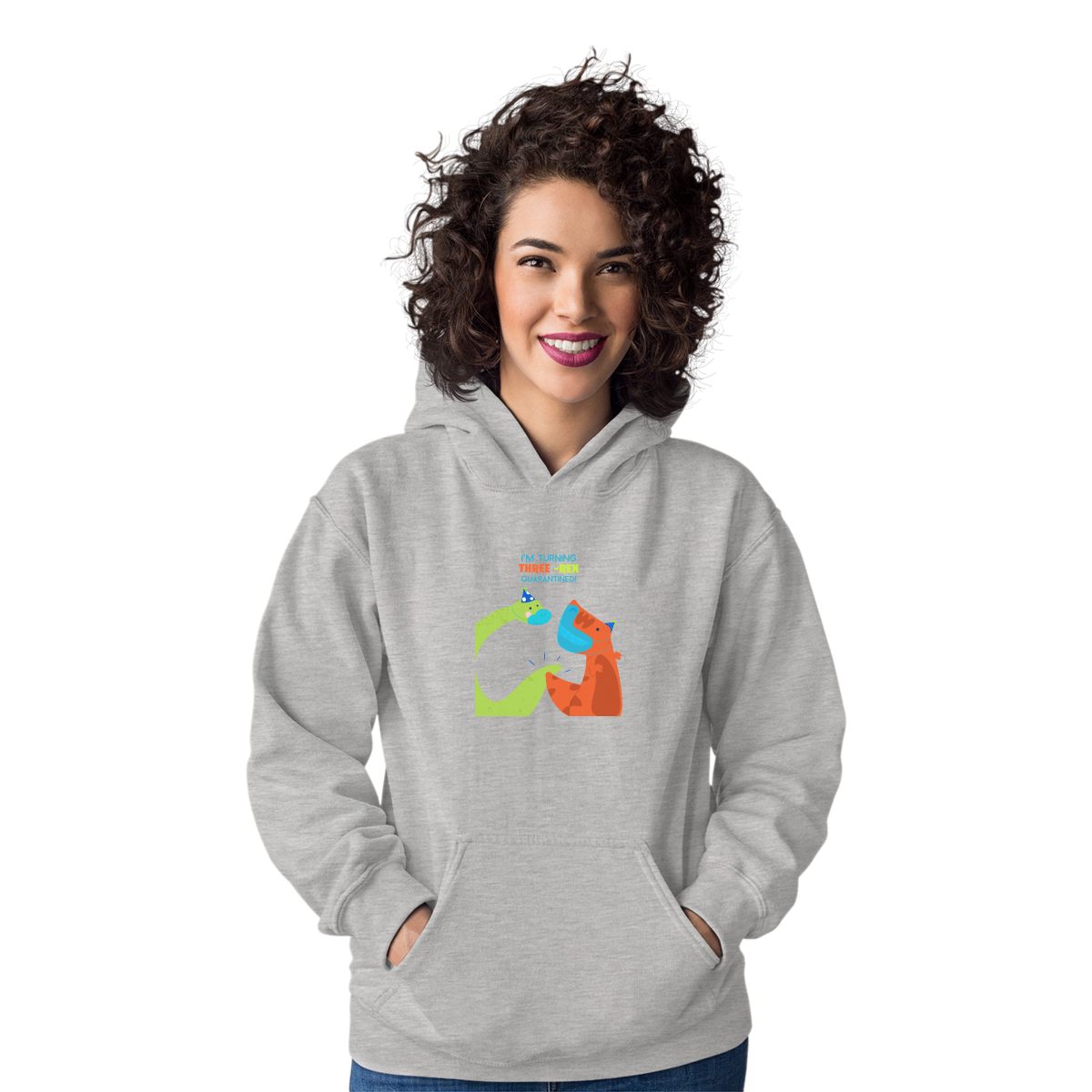 I'm turning three-rex quarantined Unisex Hoodie | Gray