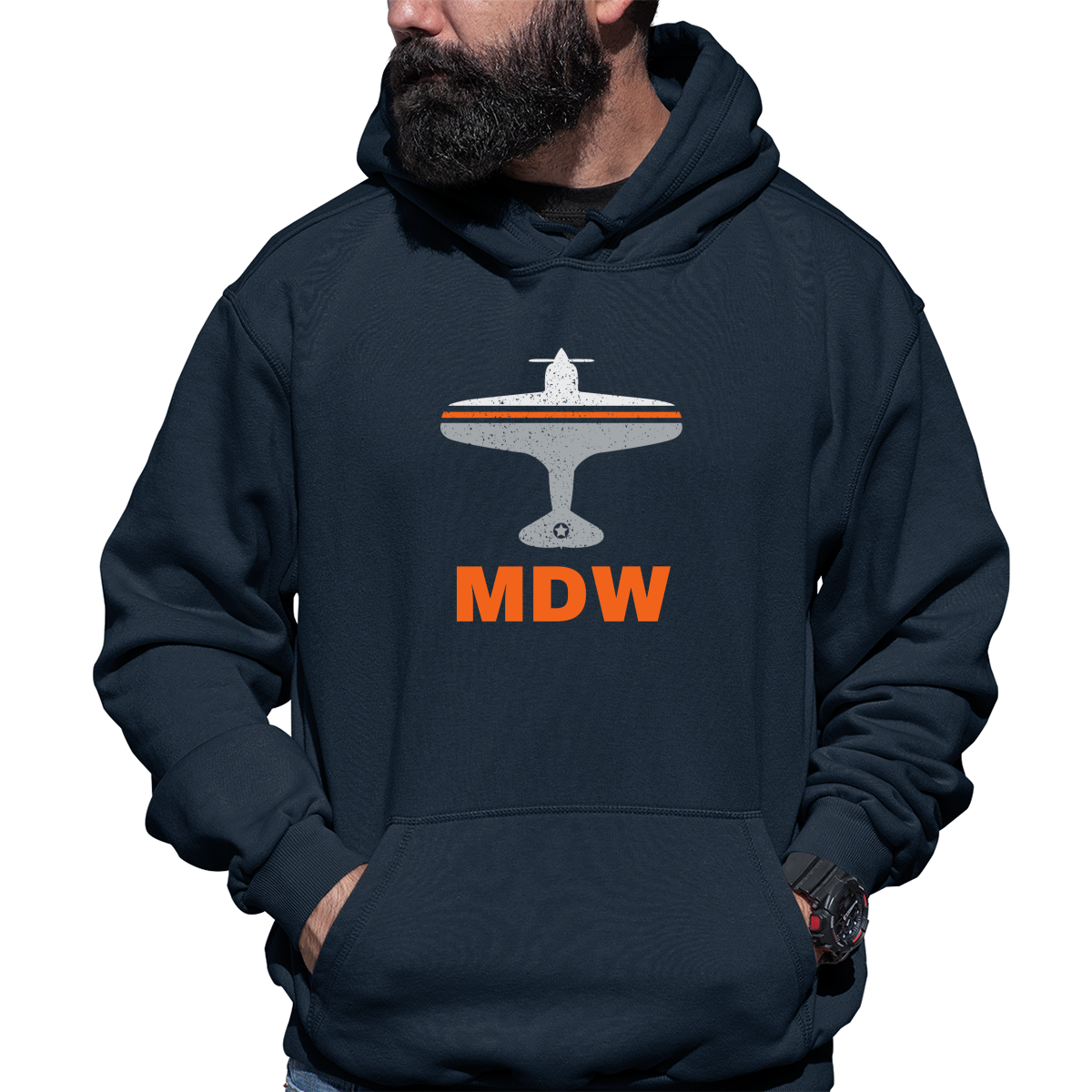 Fly Chicago MDW Airport Unisex Hoodie | Navy
