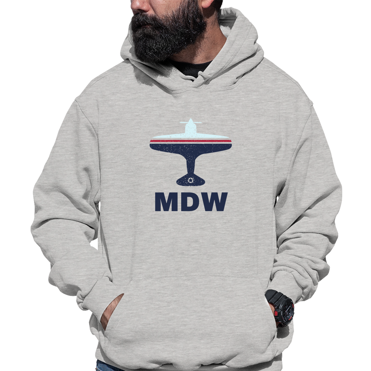 Fly Chicago MDW Airport Unisex Hoodie | Gray