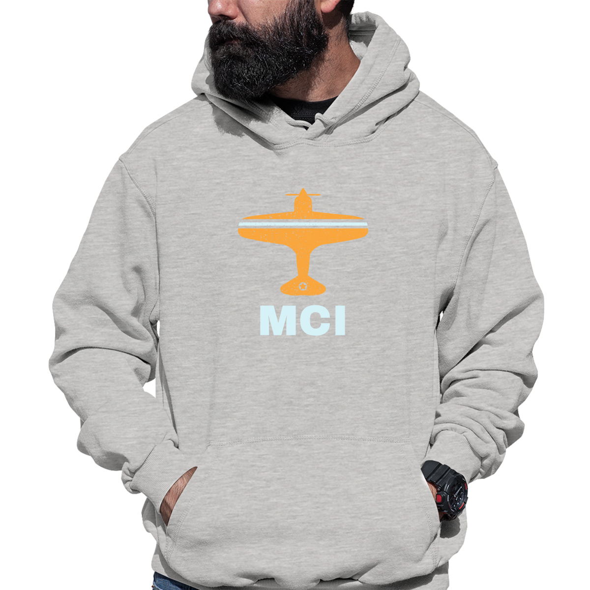 Fly Kansas City MCI Airport Unisex Hoodie | Gray
