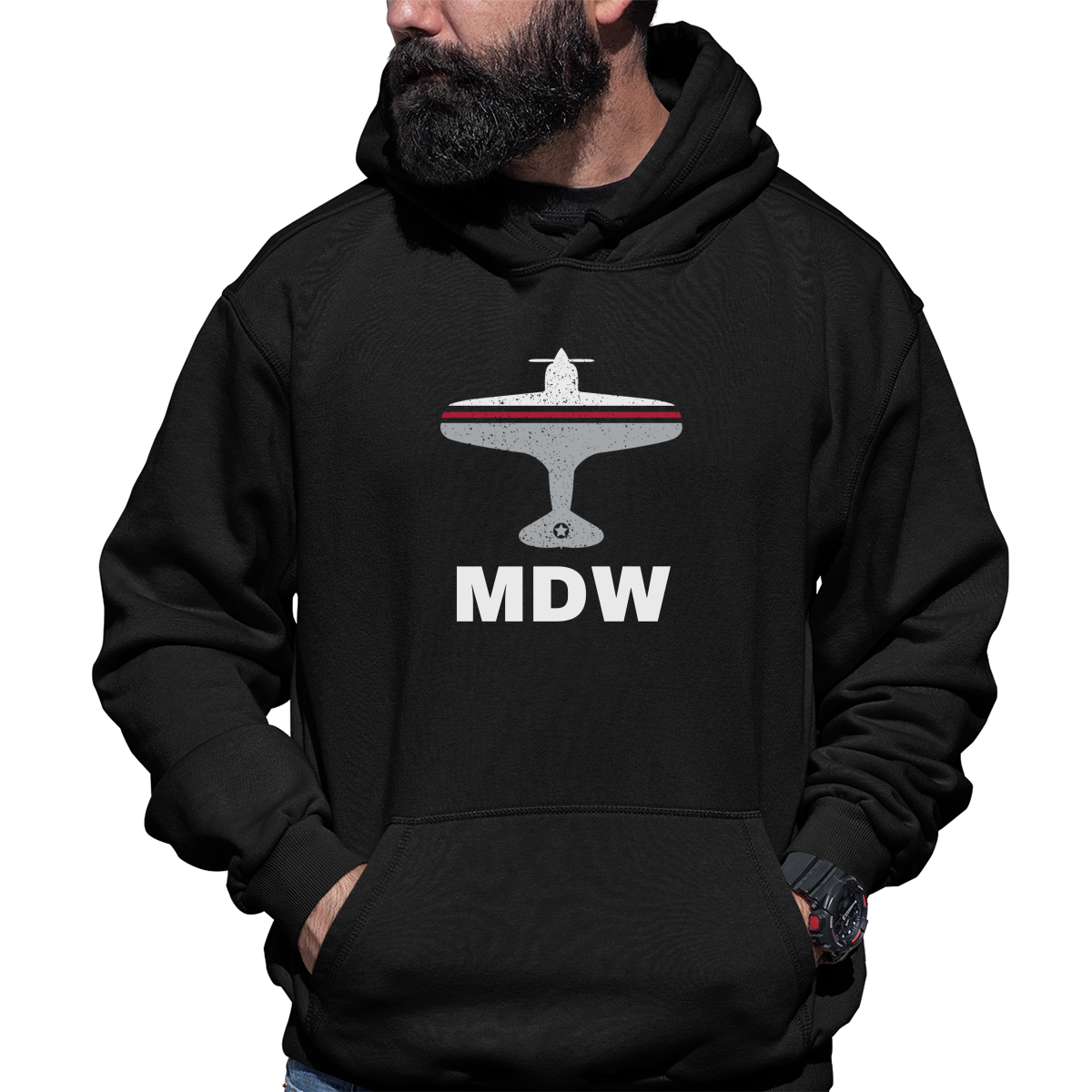 Fly Chicago MDW Airport Unisex Hoodie | Black