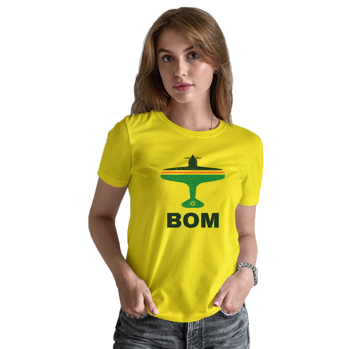 Fly Mumbai BOM Airport Women's T-shirt | Yellow