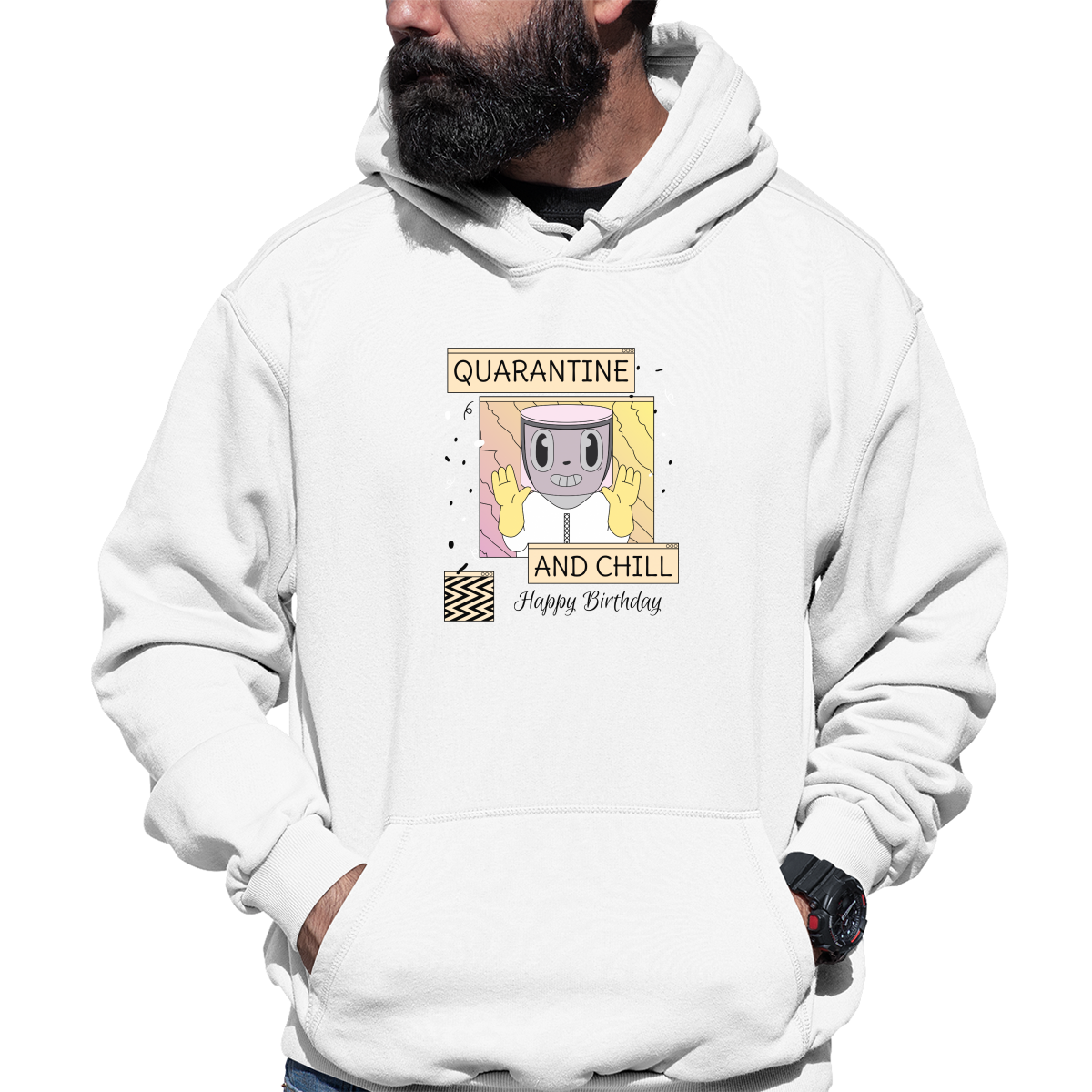 Quarantine and Chill Birthday Unisex Hoodie | White