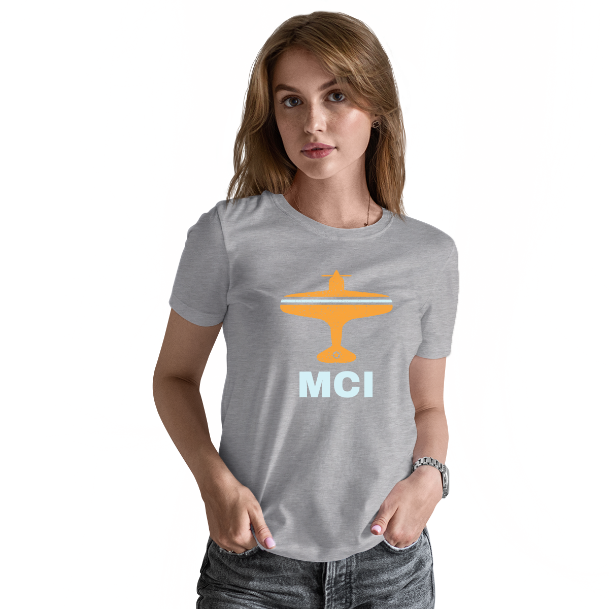 Fly Kansas City MCI Airport Women's T-shirt | Gray