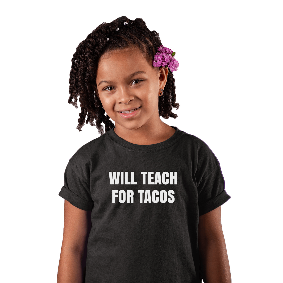 Will Teach For Tacos Kids T-shirt | Black