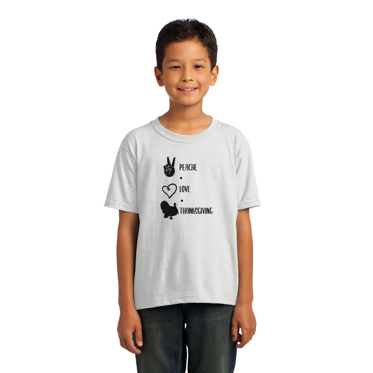 Peace Love Thanksgiving Kids T-shirt | White