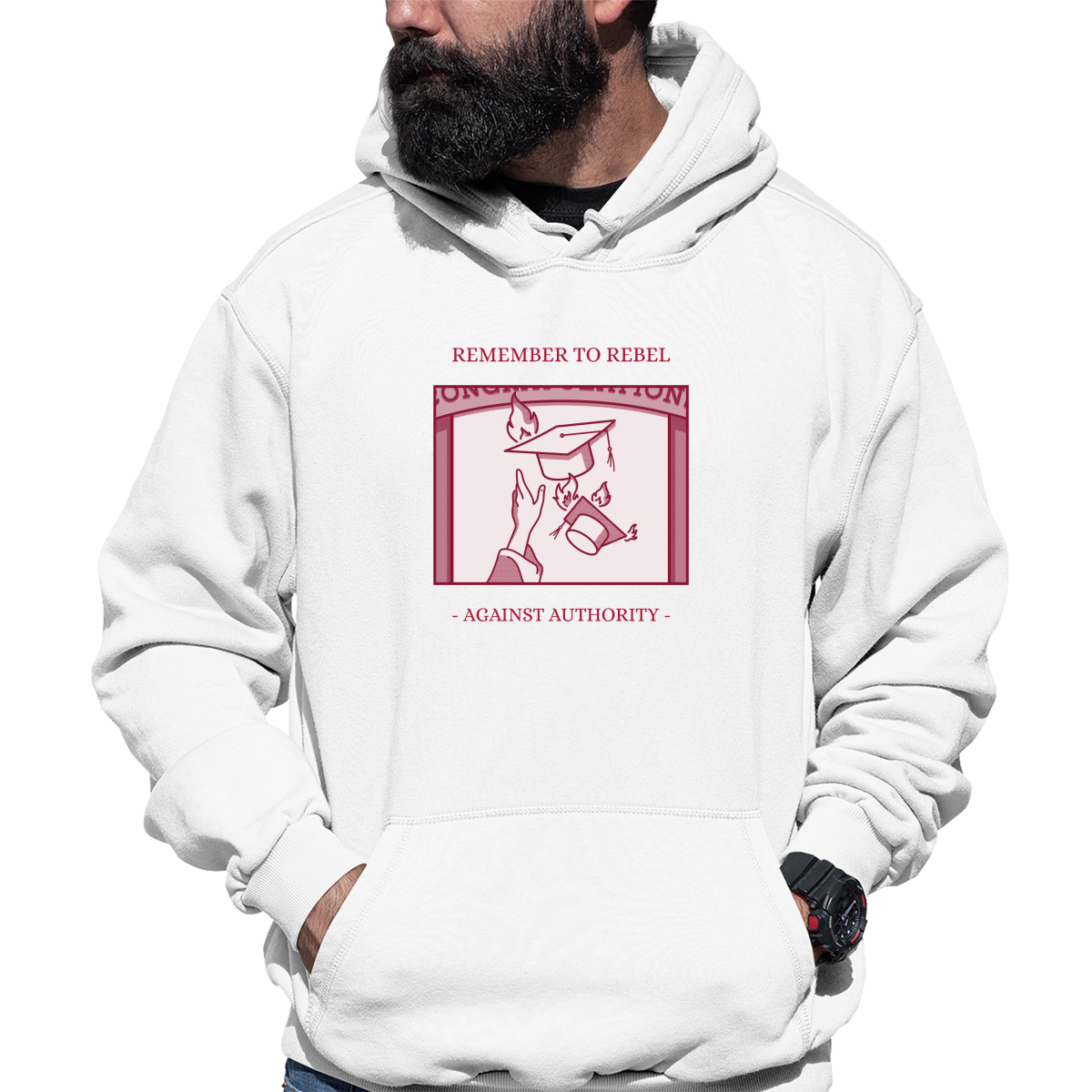 Remember To Rebel Against Authority Unisex Hoodie | White