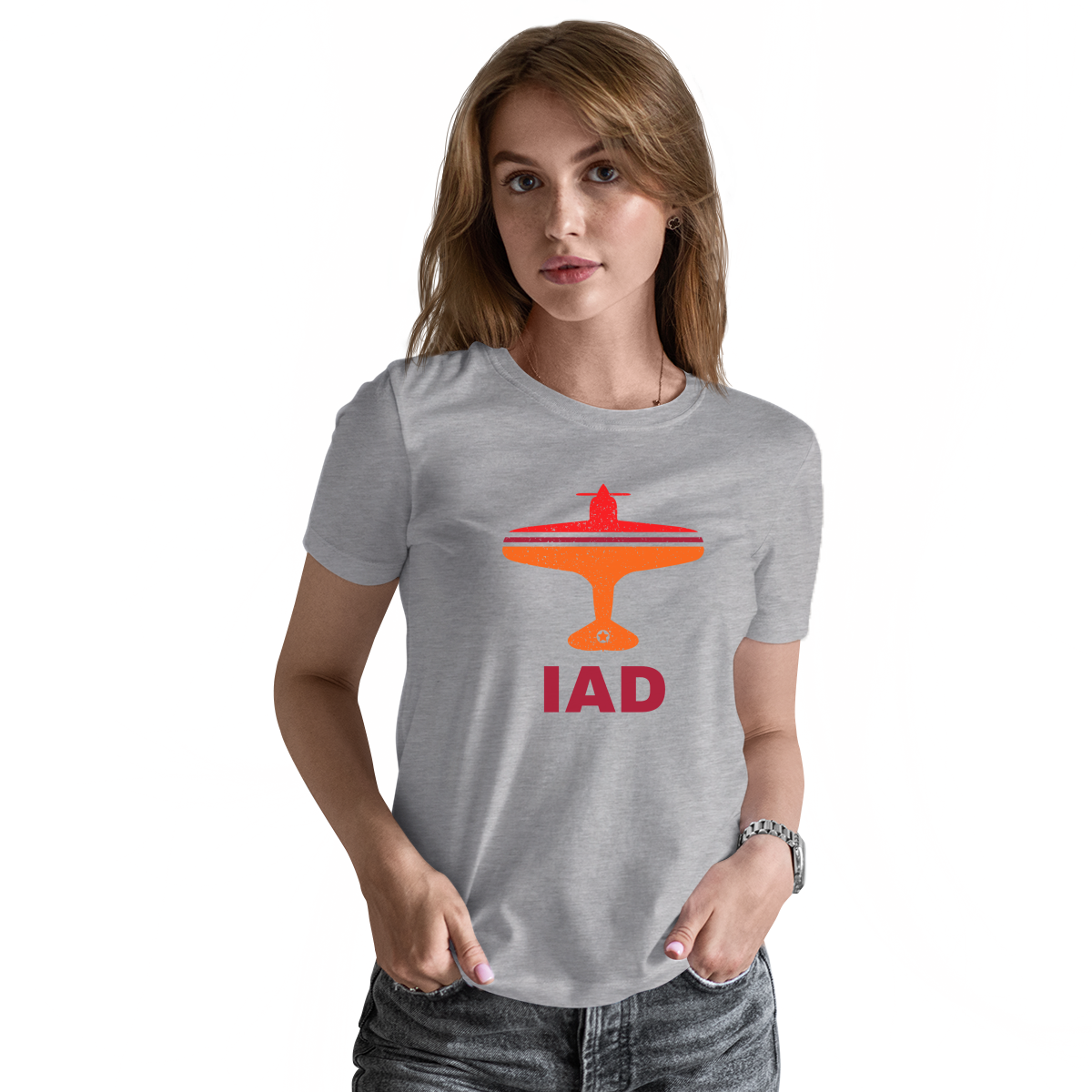 Fly Washington D.C. IAD Airport Women's T-shirt | Gray