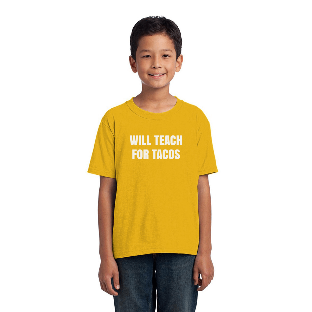 Will Teach For Tacos Kids T-shirt | Yellow