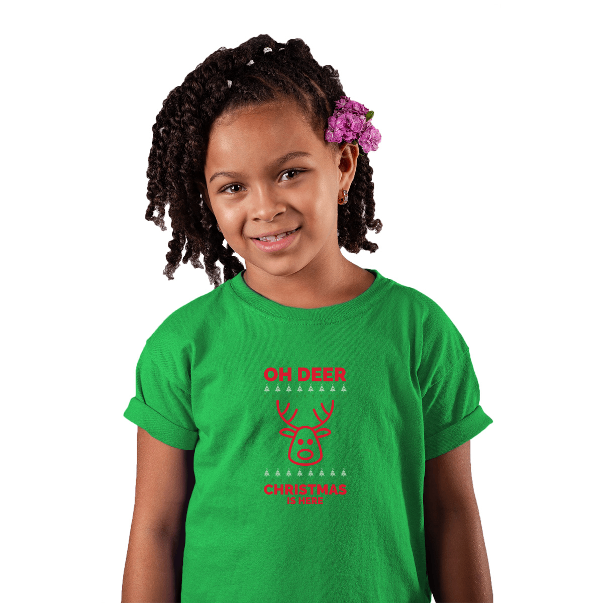 Oh Deer Christmas Is Here Kids T-shirt | Green