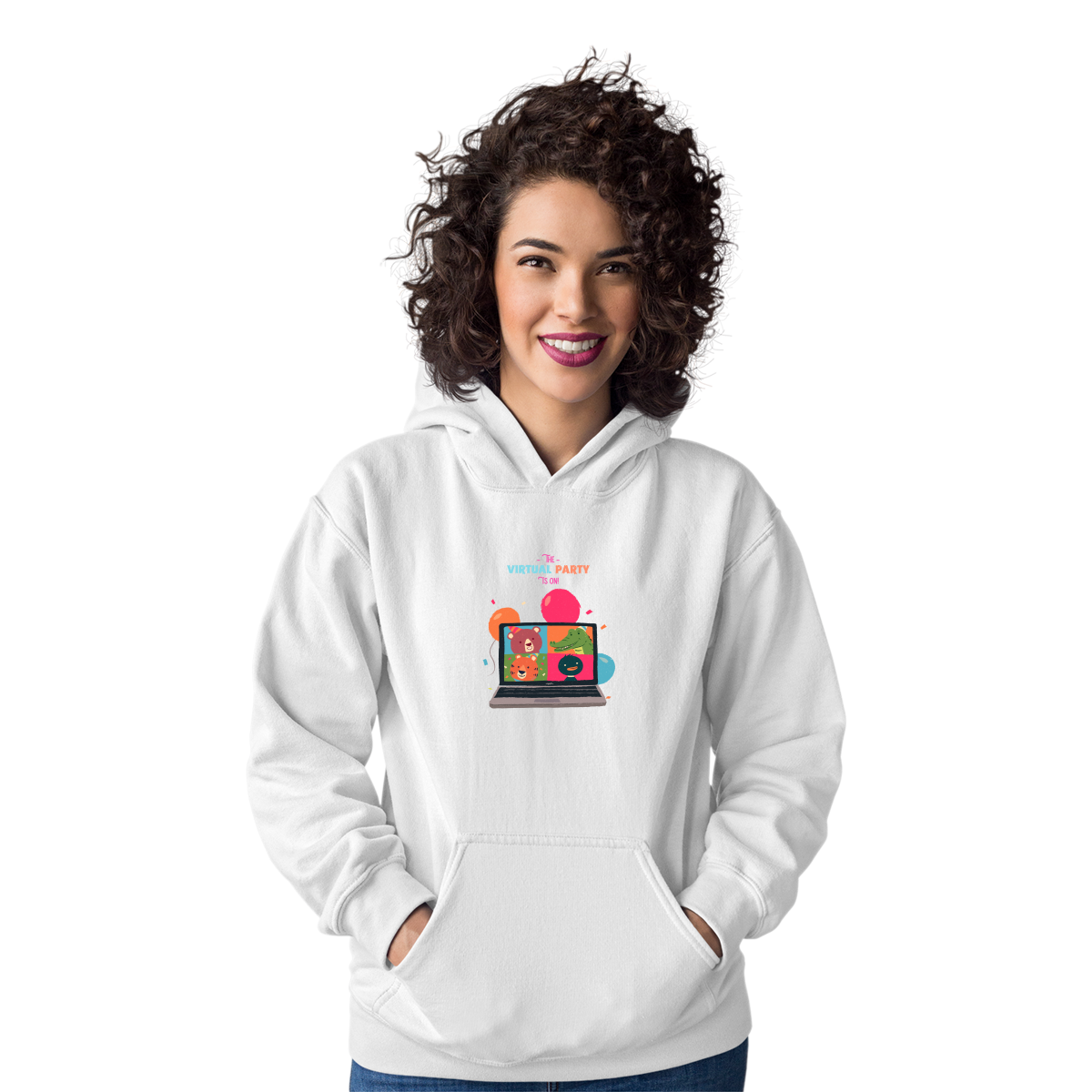 The Virtual Party is on Unisex Hoodie | White