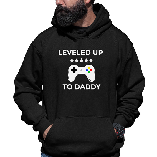 LEVELED UP TO DADDY Unisex Hoodie | Black