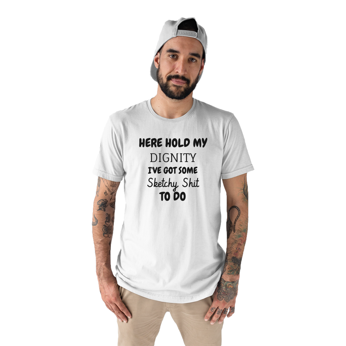 Hold My Dignity I've Got Some Sketchy Men's T-shirt | White