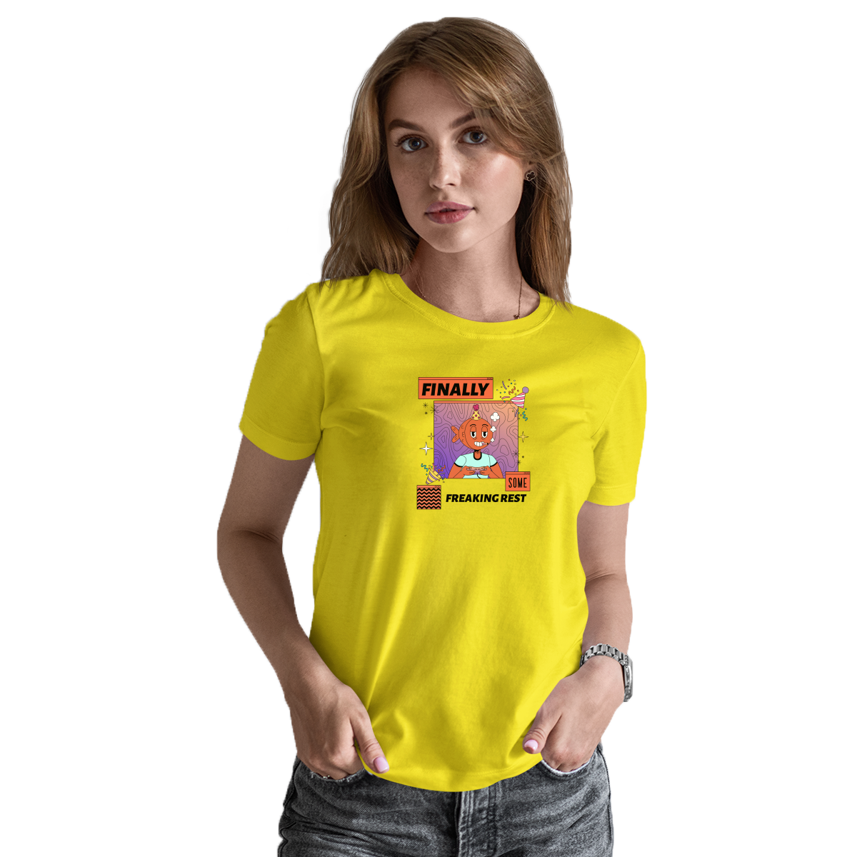 Finally Som Freaking Rest  Women's T-shirt | Yellow