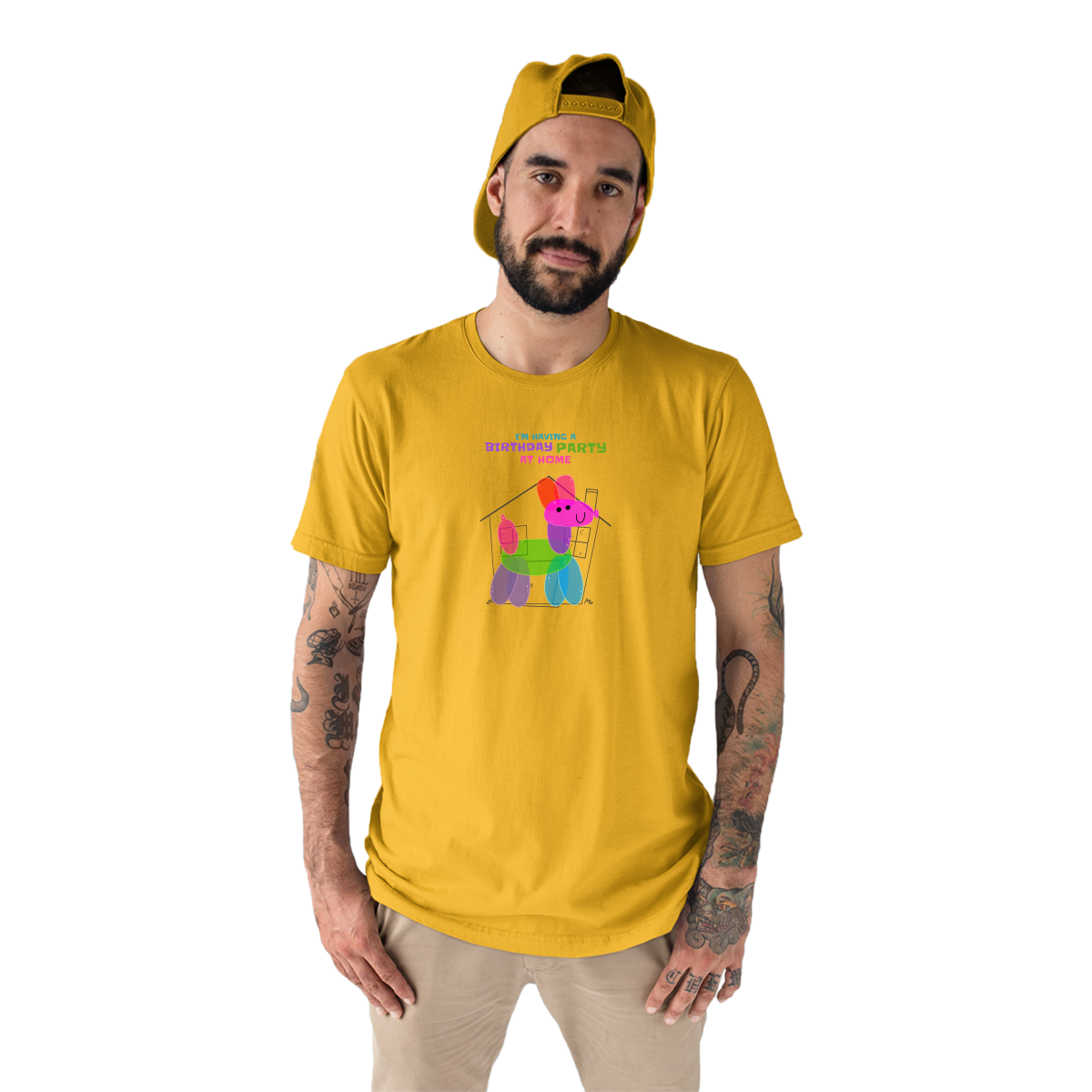 I'm having a birthday party at home  Men's T-shirt | Yellow