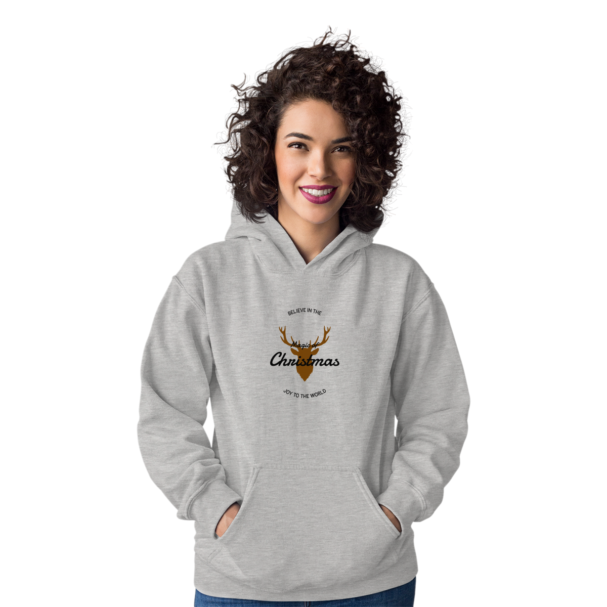 Believe in the Magic of Christmas Joy to the World Unisex Hoodie | Gray