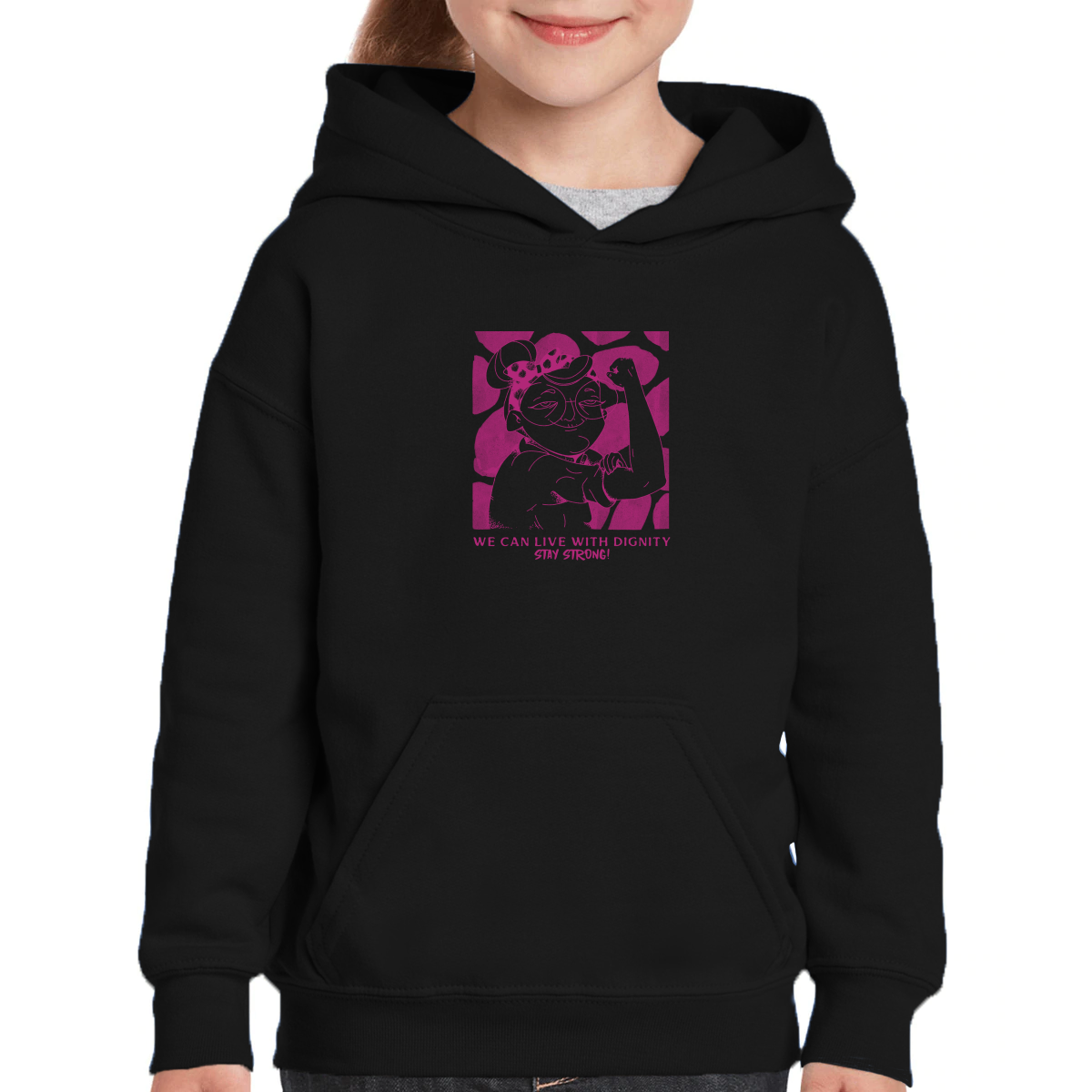 We can live with dignity STAY STRONG! Kids Hoodie | Black