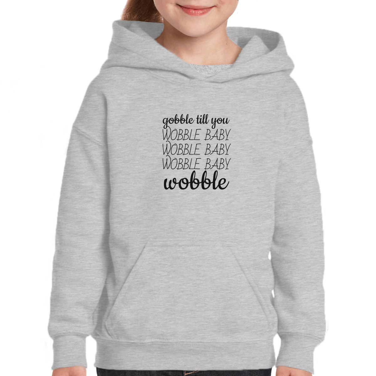 Gobble Til You Wobble Kids Hoodie | Gray