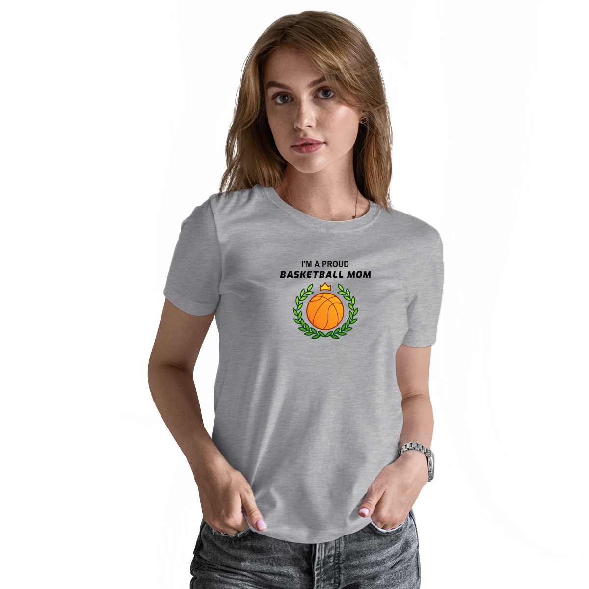 I'm a Proud Basketball Mom Women's T-shirt | Gray