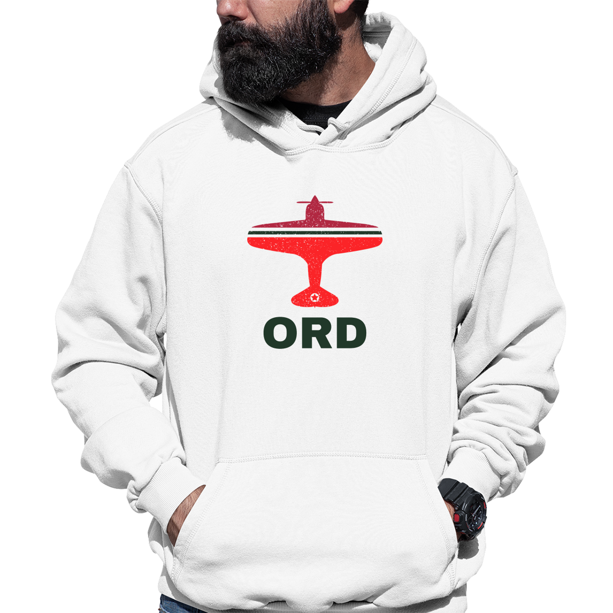 Fly Chicago ORD Airport Unisex Hoodie | White
