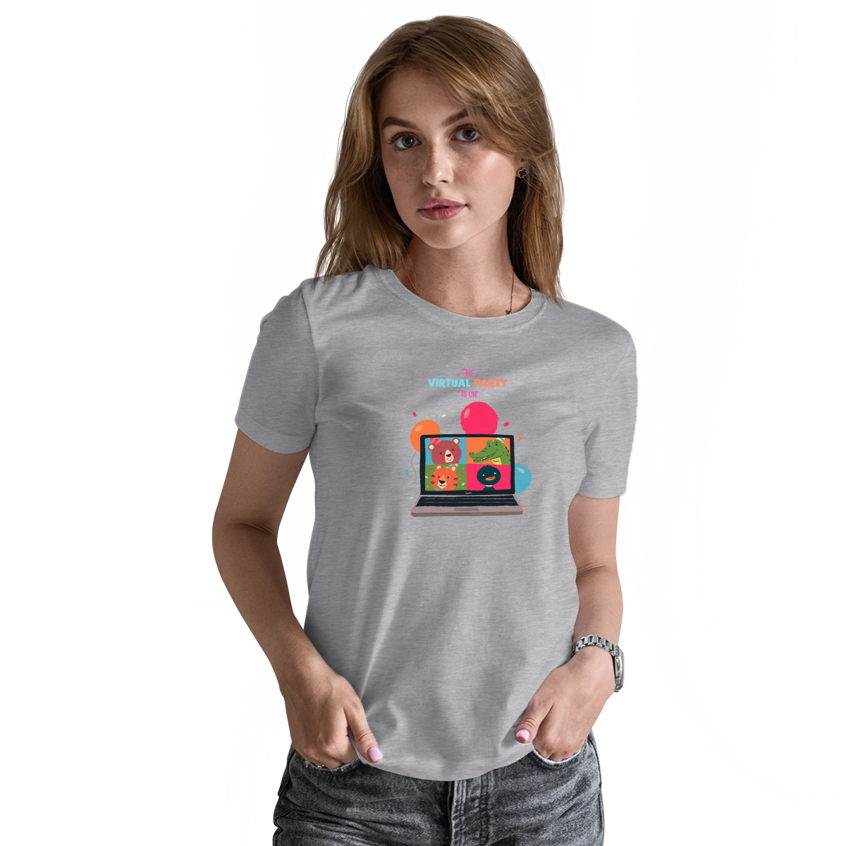 The Virtual Party is on Women's T-shirt | Gray
