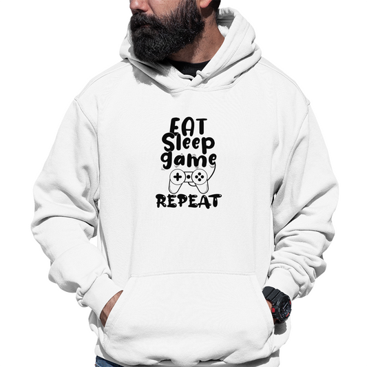 Eat Sleep Game Repeat Unisex Hoodie | White