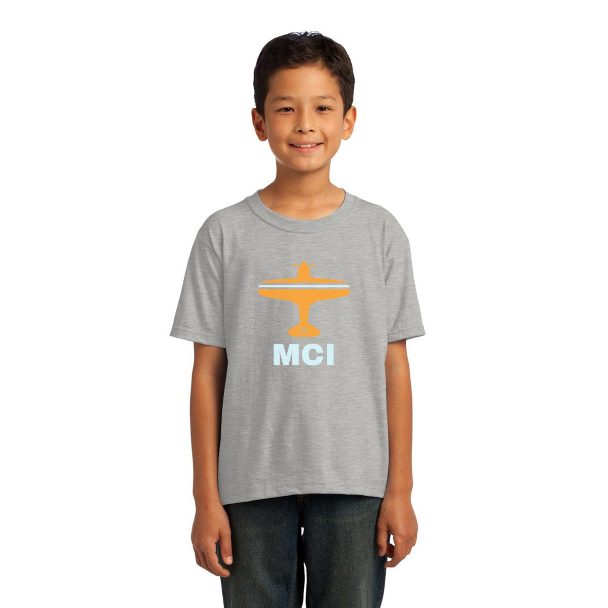 Fly Kansas City MCI Airport Kids T-shirt | Gray