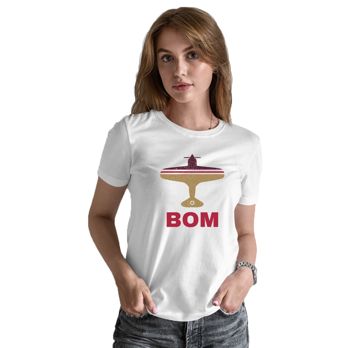 Fly Mumbai BOM Airport Women's T-shirt | White