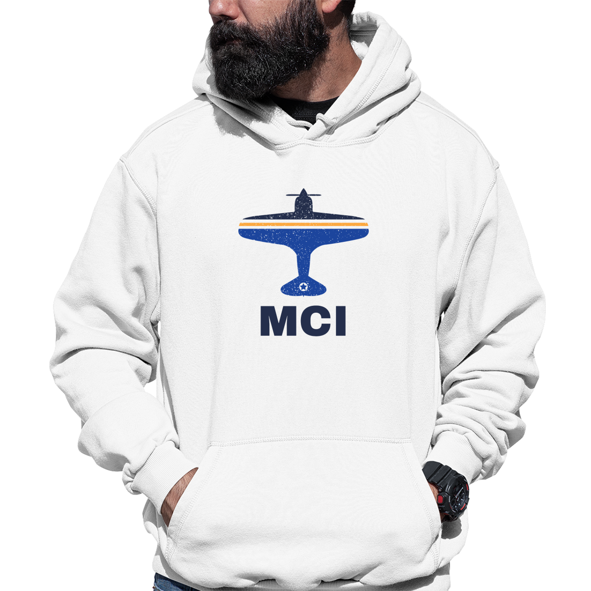 Fly Kansas City MCI Airport Unisex Hoodie | White