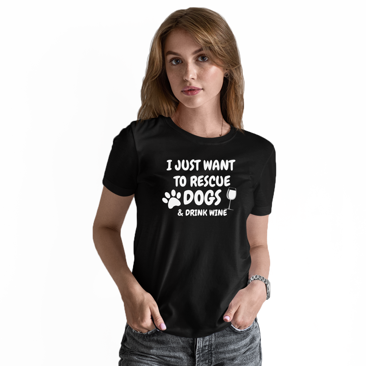 Dogs and Drink Wine Women's T-shirt | Black