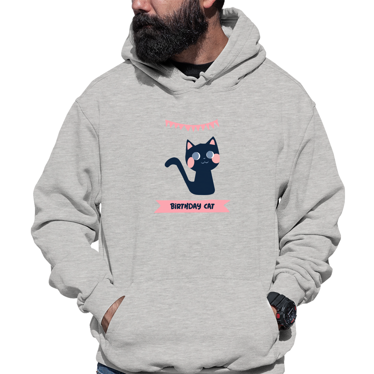 Birthday Cat Unisex Hoodie | Gray
