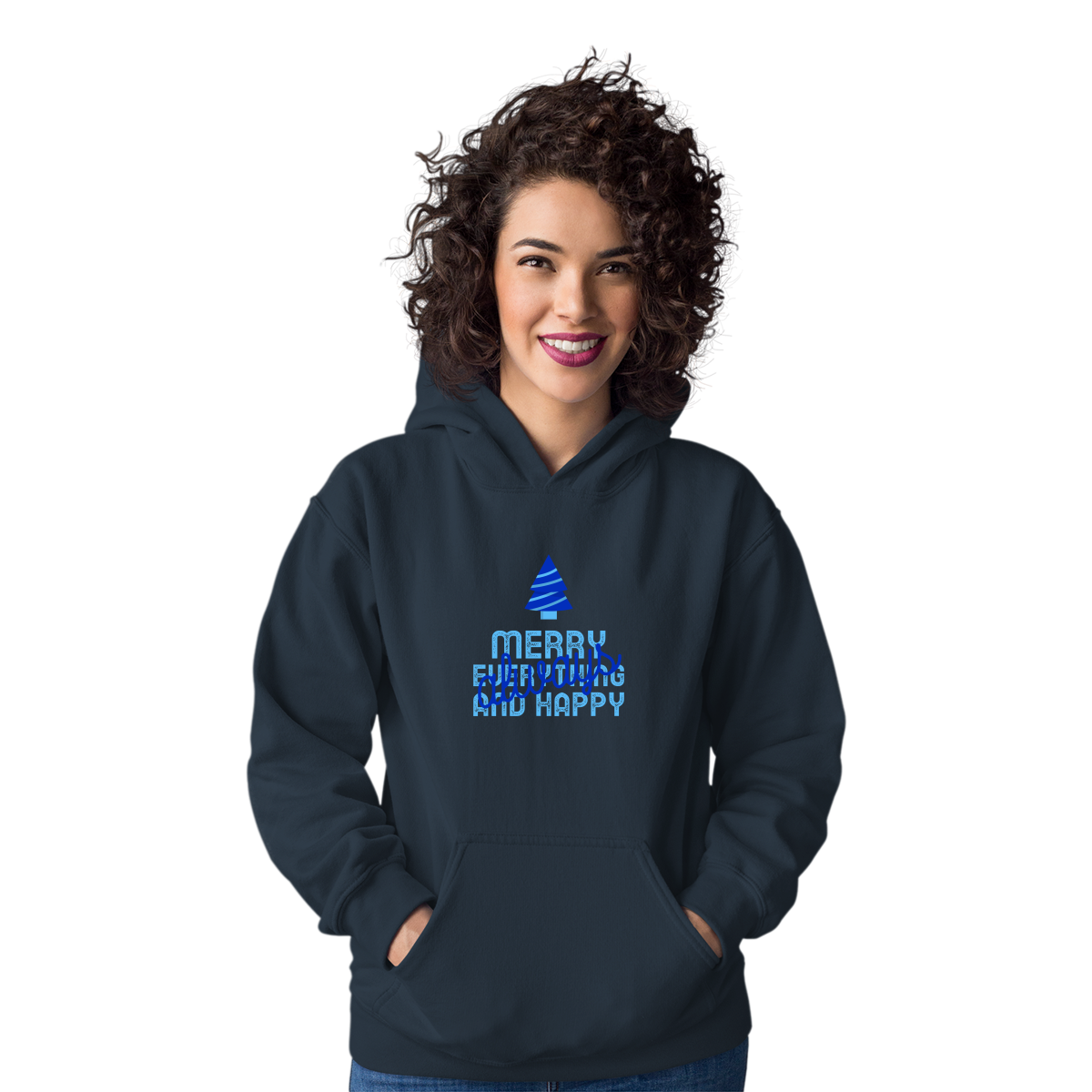 Always Merry Everything and Happy Unisex Hoodie | Navy