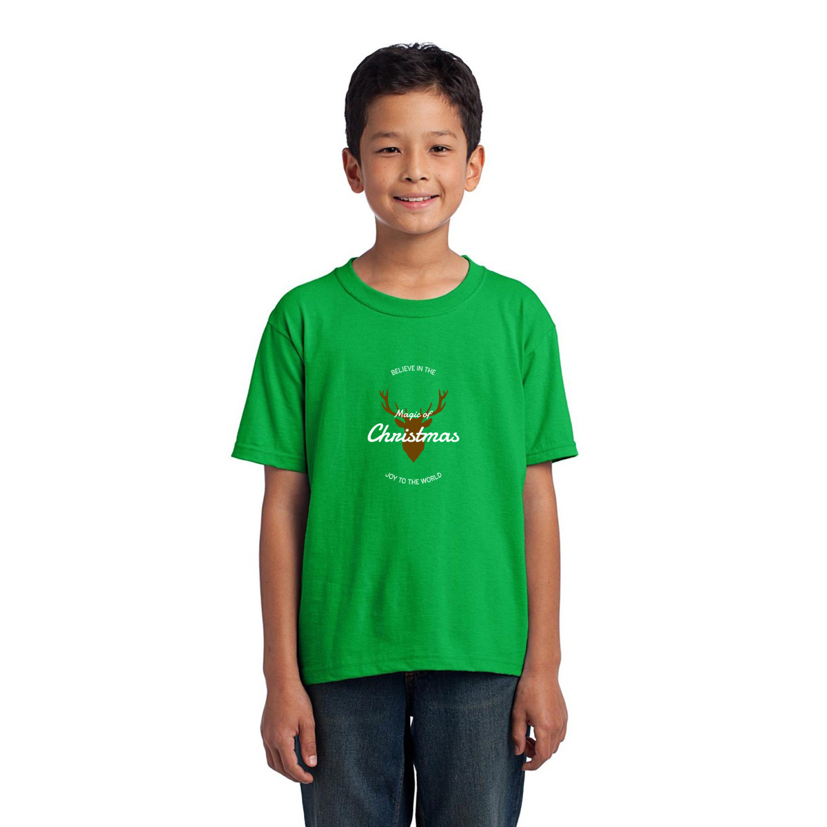 Believe in the Magic of Christmas Joy to the World Kids T-shirt | Green