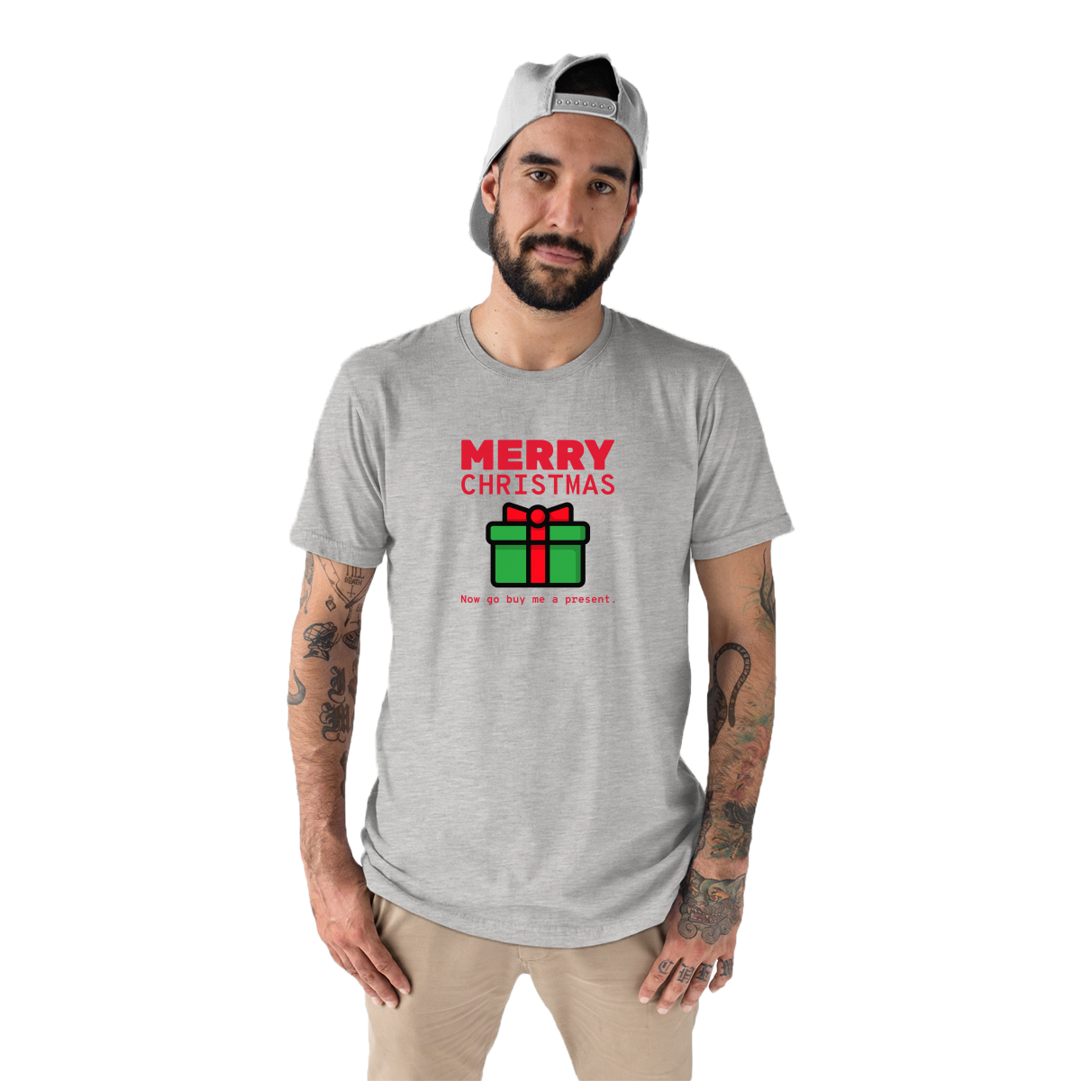 Merry Christmas Now Go Buy Me a Present Men's T-shirt | Gray