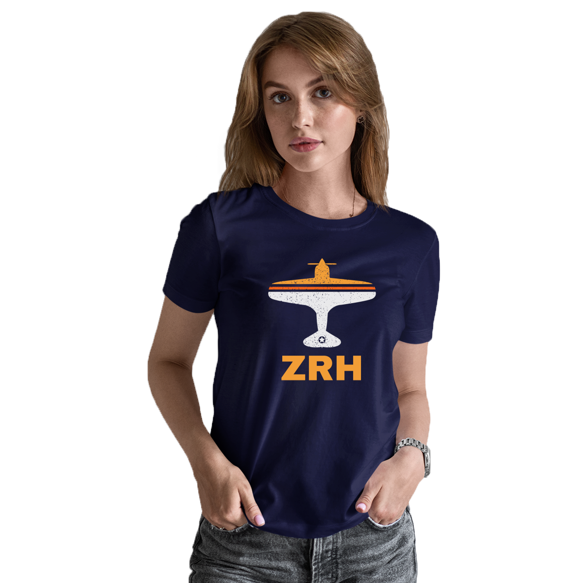 Fly Zurich ZRH Airport Women's T-shirt | Navy