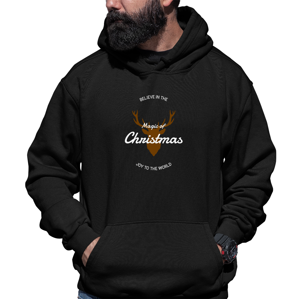 Believe in the Magic of Christmas Joy to the World Unisex Hoodie | Black