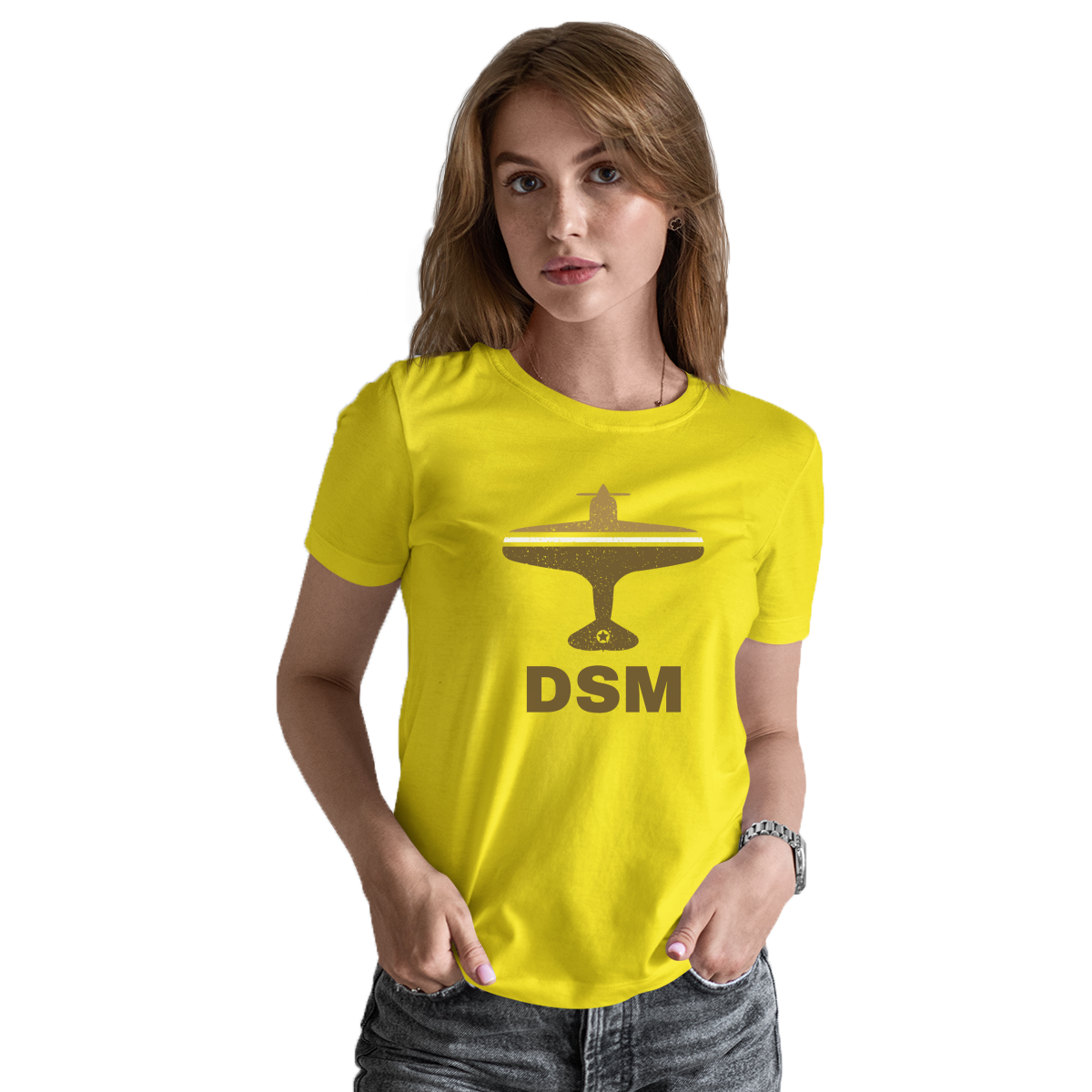 Fly Des Moines DSM Airport Women's T-shirt | Yellow