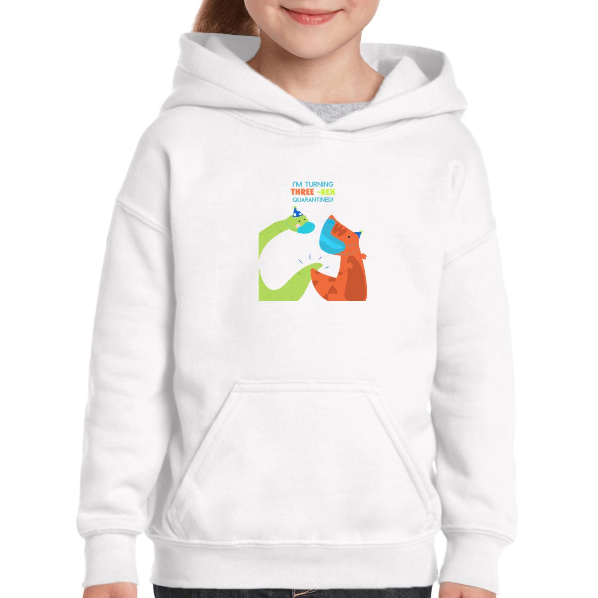 I'm turning three-rex quarantined Kids Hoodie | White