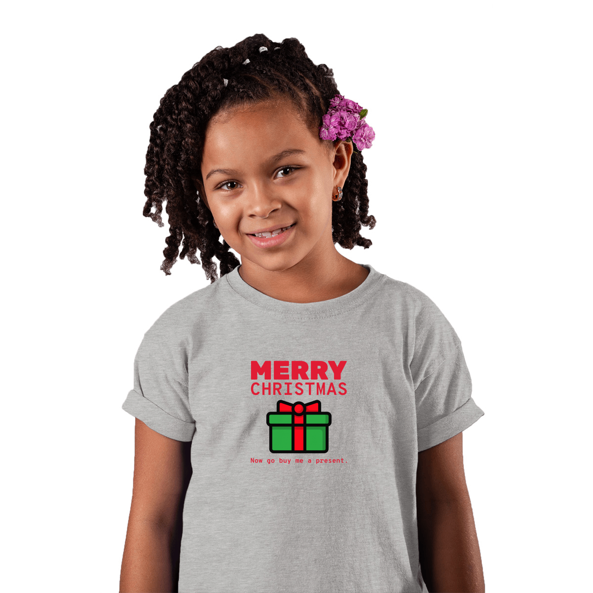 Merry Christmas Now Go Buy Me a Present Kids T-shirt | Gray