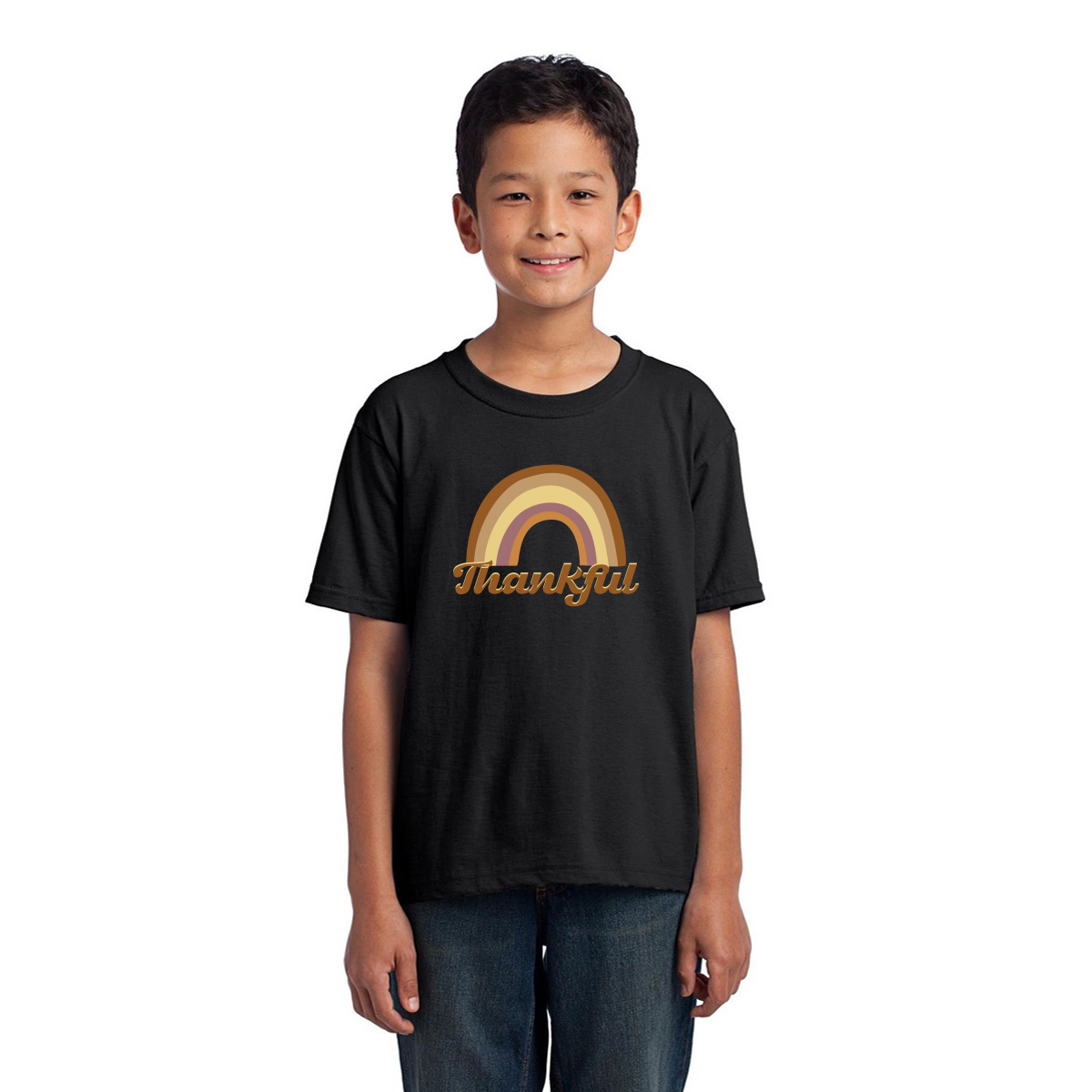 Thankful Retro Rainbow Kids T-shirt | Black